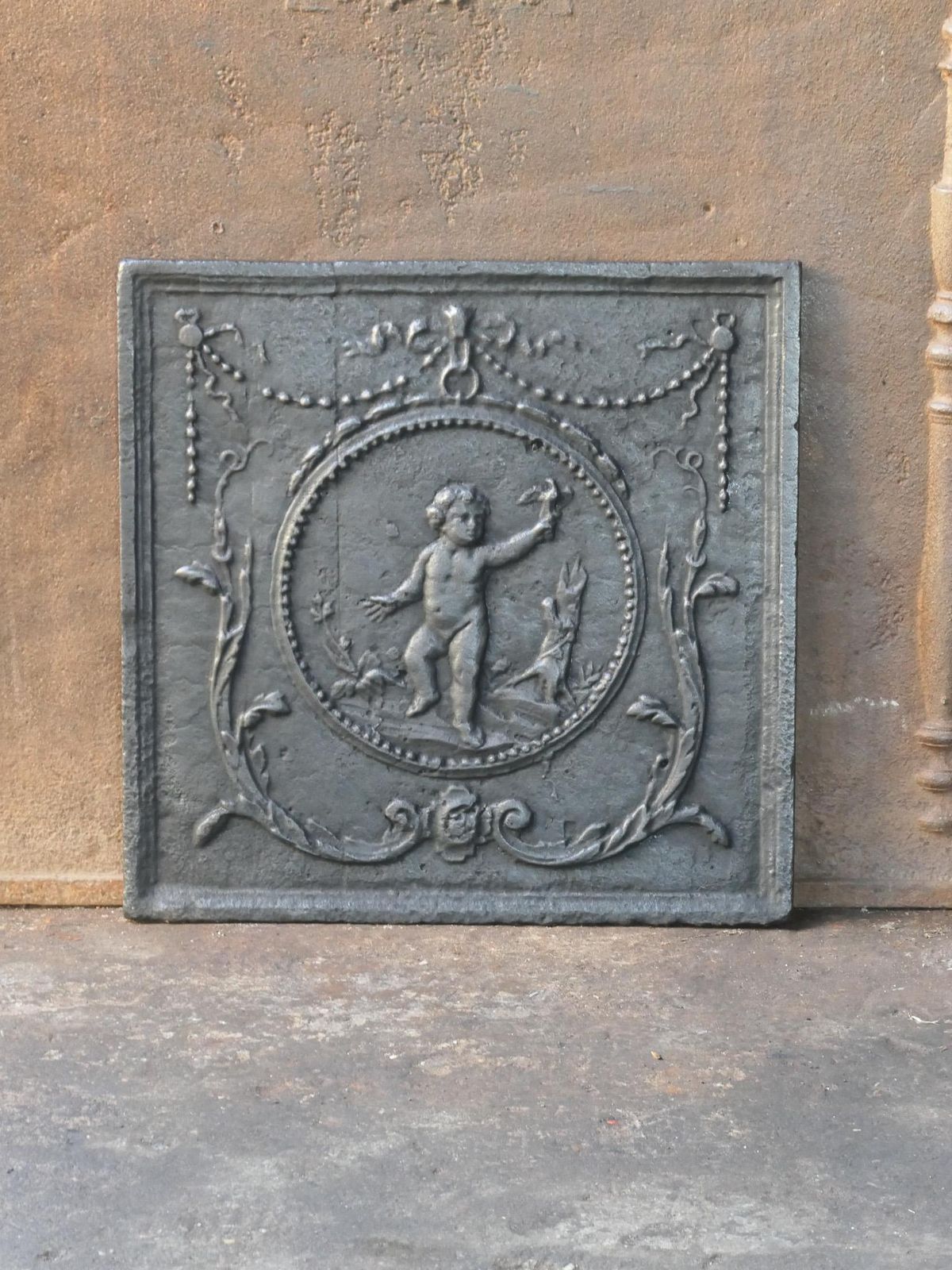 Antique French 'Cupid' Fireback / Backsplash, 18th   19th C. photo furniture