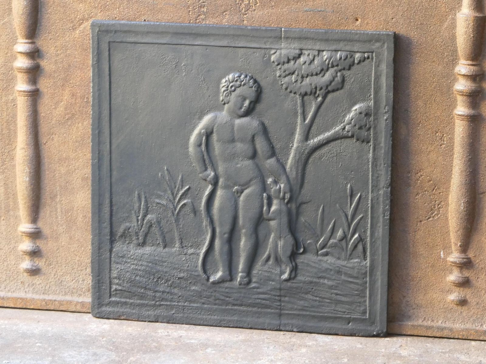 French Napoleon III Style 'Boy With Dog' Fireback / Backsplash photo Home Fixtures