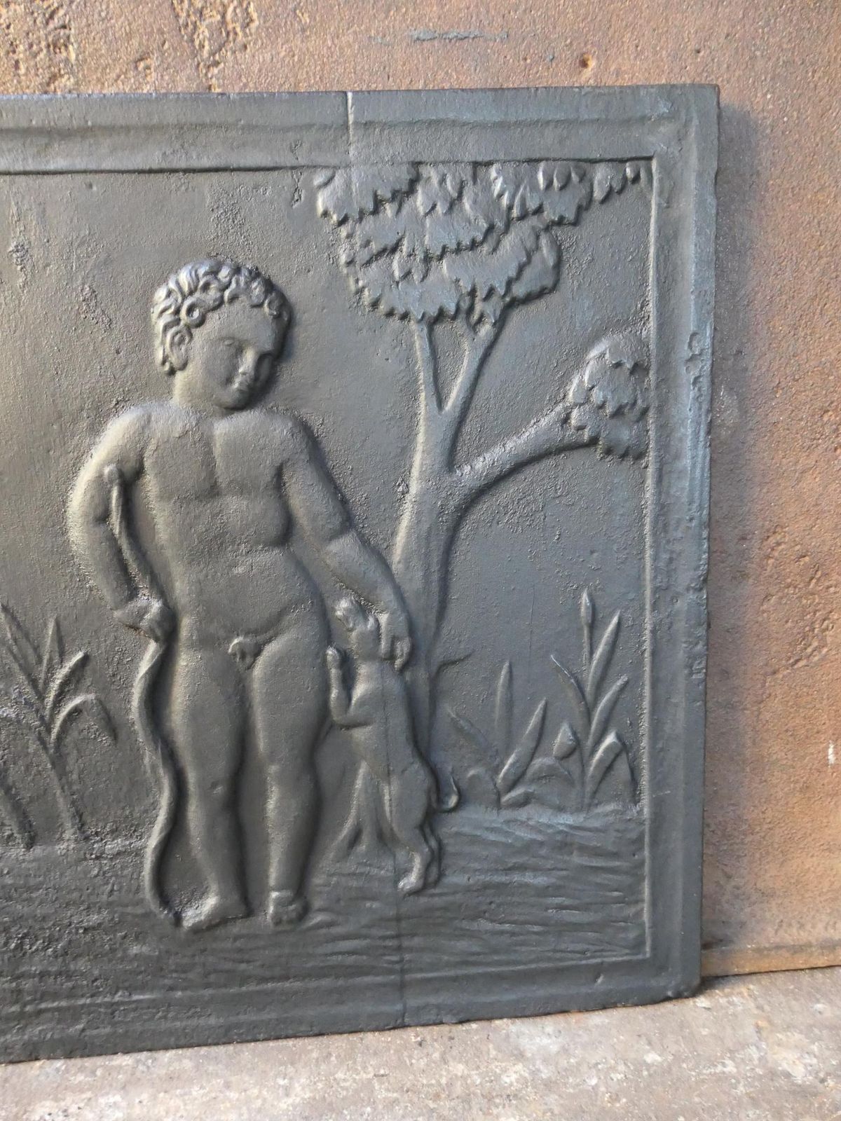 French Napoleon III Style 'Boy With Dog' Fireback / Backsplash photo vintage