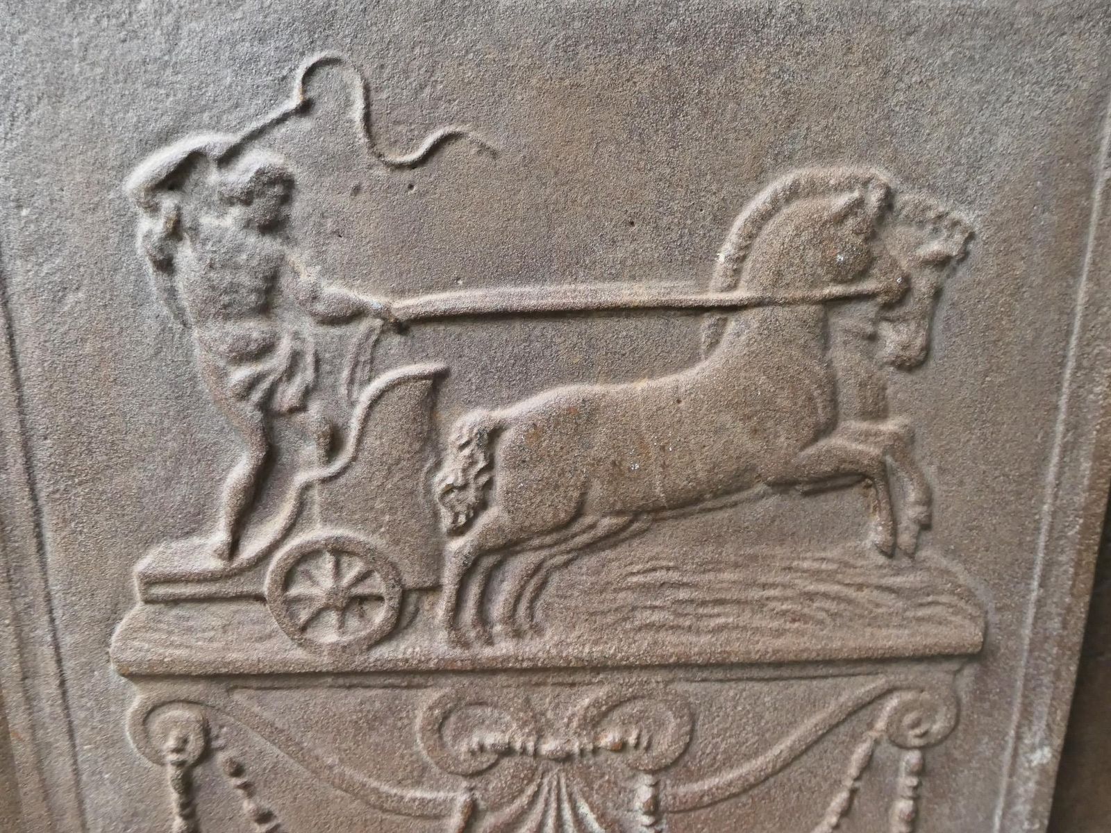 photo for sale 19th Century French 'Apollo With Horses' Fireback / Backsplash