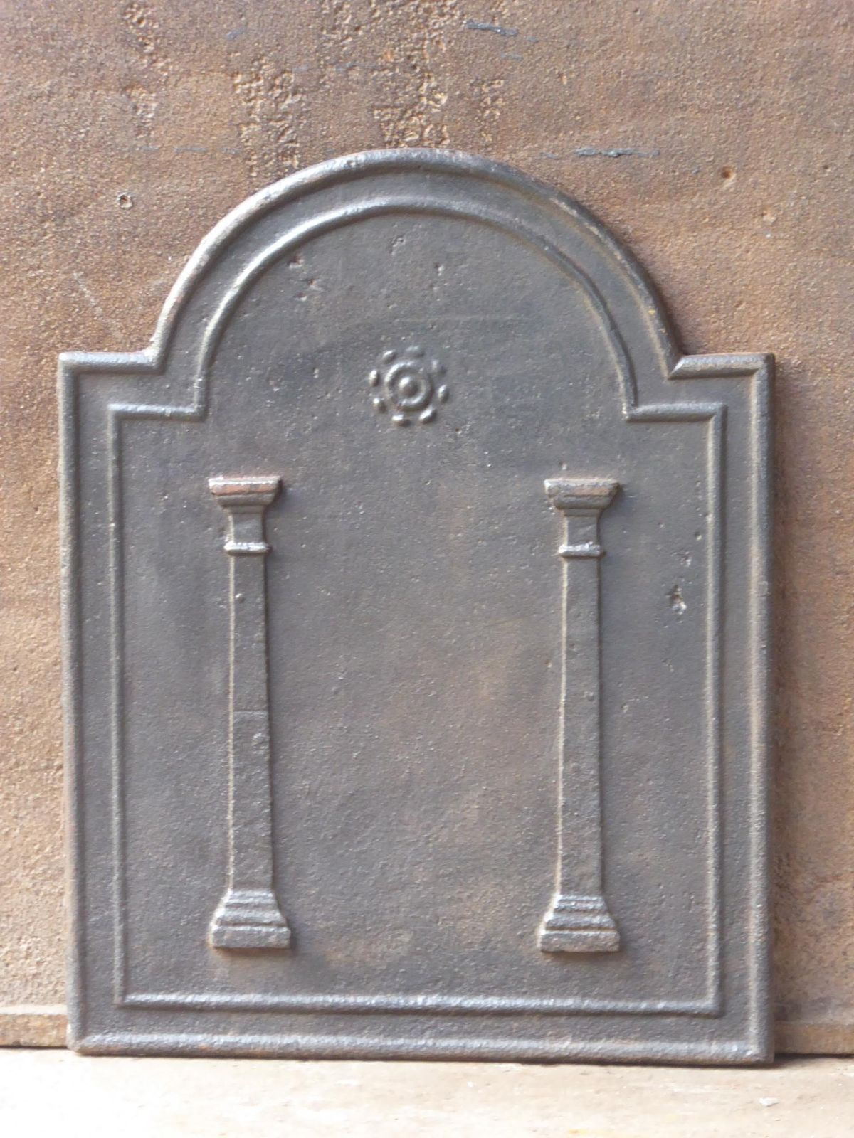 Antique French Neoclassical 'Pillars Of Freedom' Fireback / Backsplash photo for sale