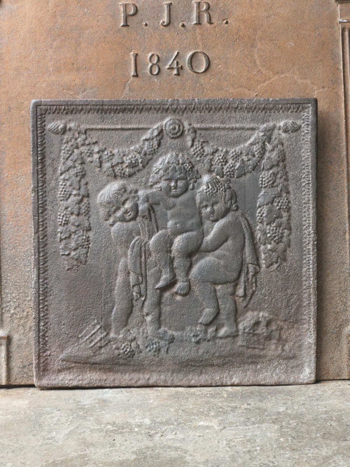 Napoleon III Fireback / Backsplash Depicting Young Bacchus, 19th Century photo furniture