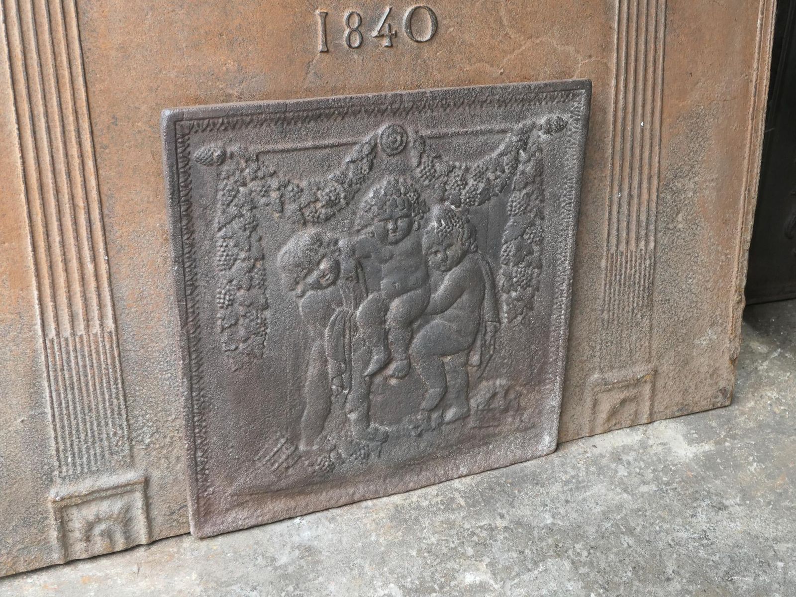 Napoleon III Fireback / Backsplash Depicting Young Bacchus, 19th Century photo vintage