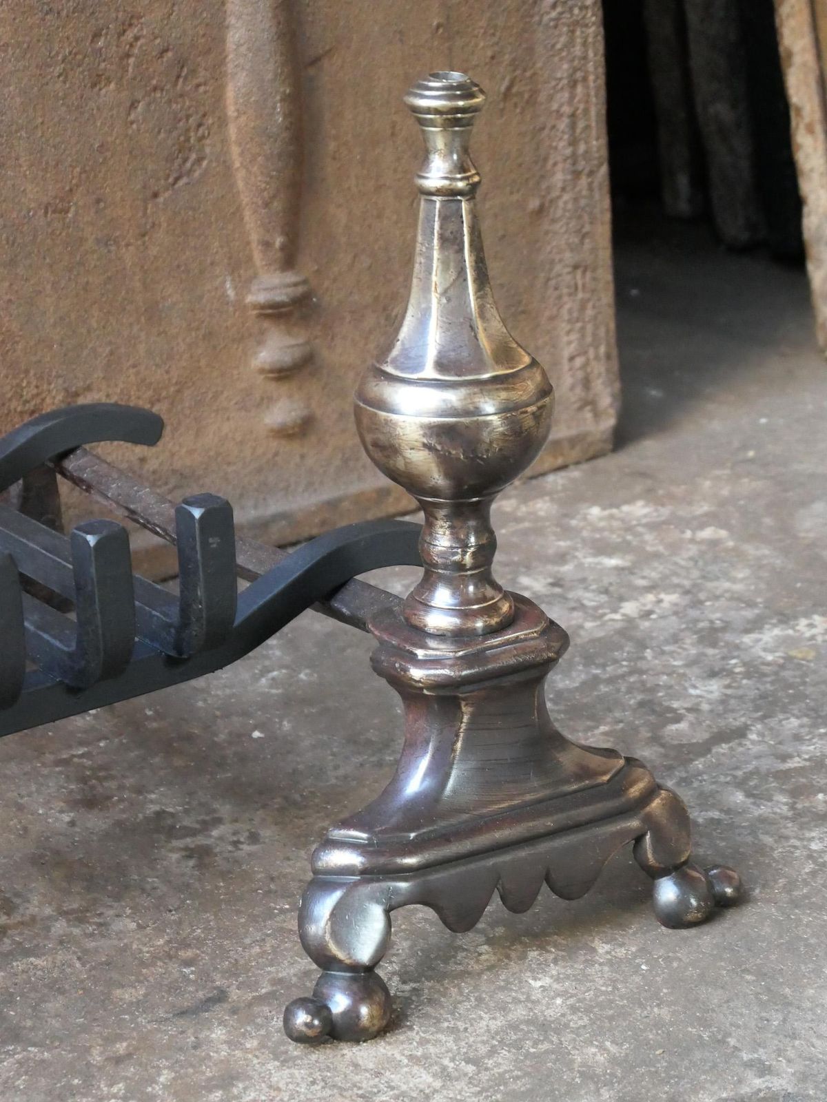 Home Fixtures French Louis XIV Period Fireplace Andirons Or Fire Grate, 17th Century photo