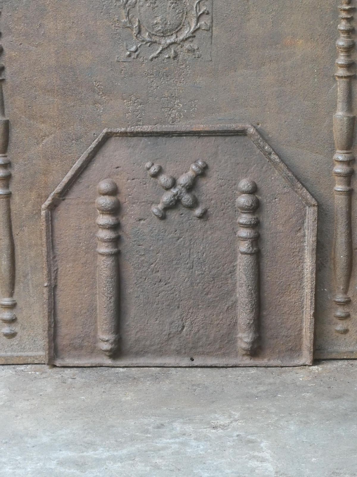 17th 18th C. Louis XIV 'Pillars With Saint Andrew's Cross' Fireback / Backsplash photo Home Fixtures
