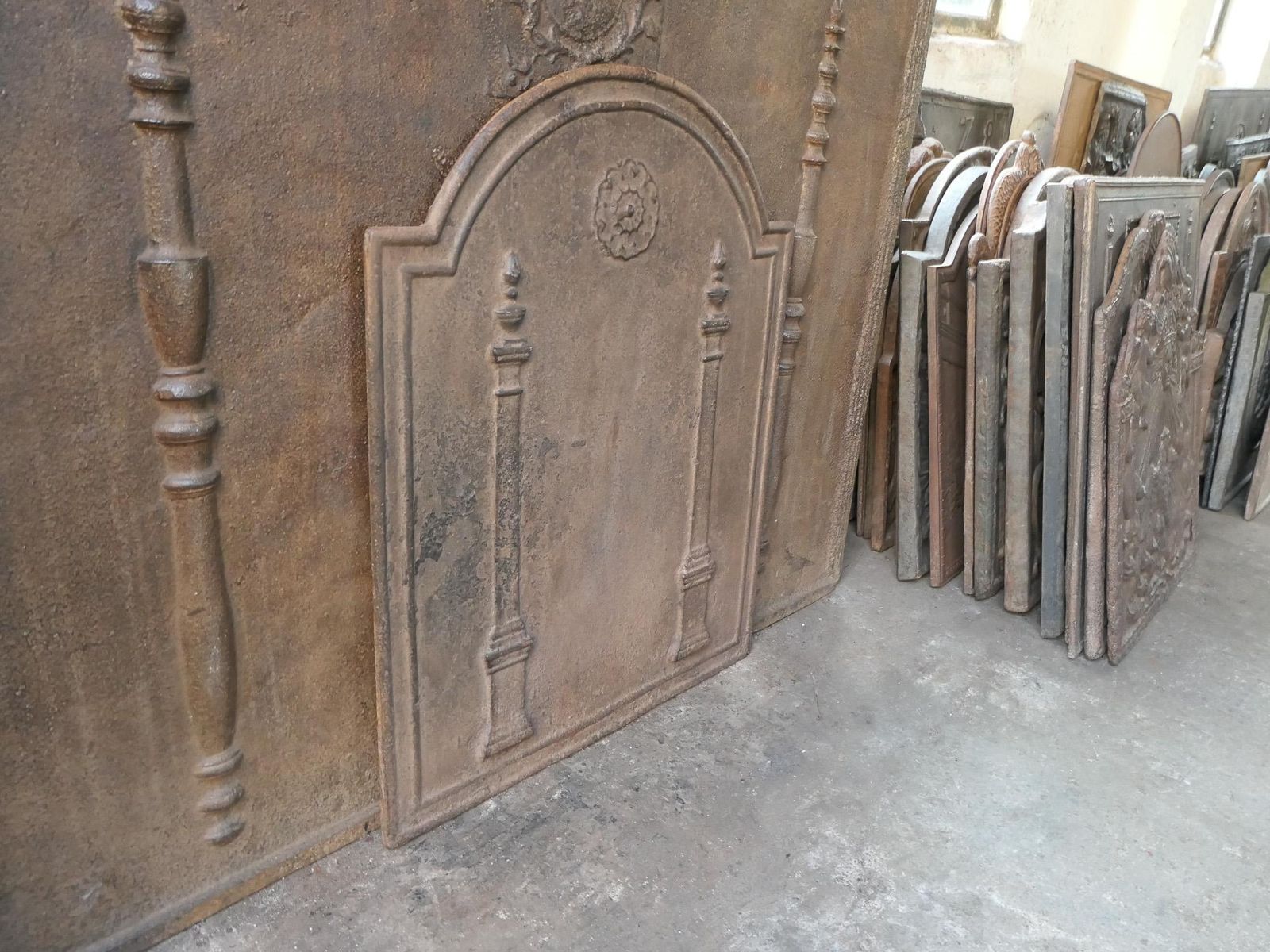 Home Fixtures Antique French 'Pillars Of Freedom' Fireback / Backsplash, 18th   19th C. photo