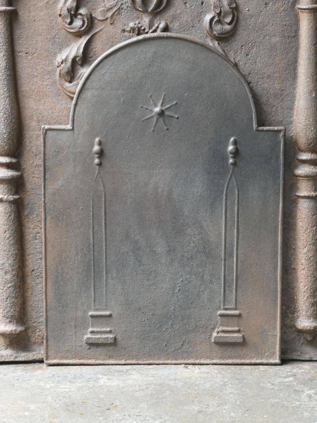 Antique French Neoclassical 'Pillars Of Freedom' Fireback / Backsplash photo furniture