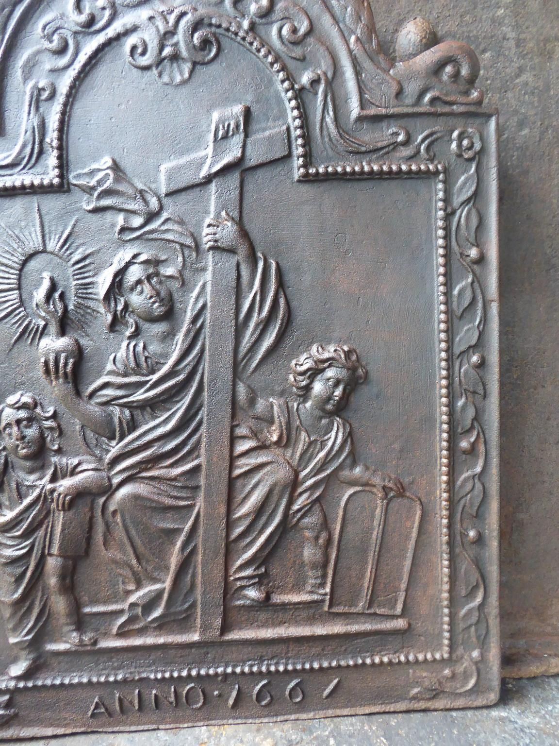Antique French Louis XIII Style 'Faith' Fireback / Backsplash photo vinterior