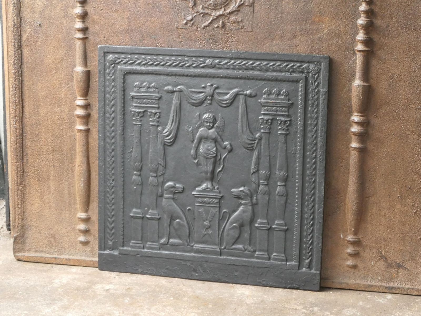 Antique French 'Cupid' Fireback / Backsplash, 18th 19th Century photo furniture