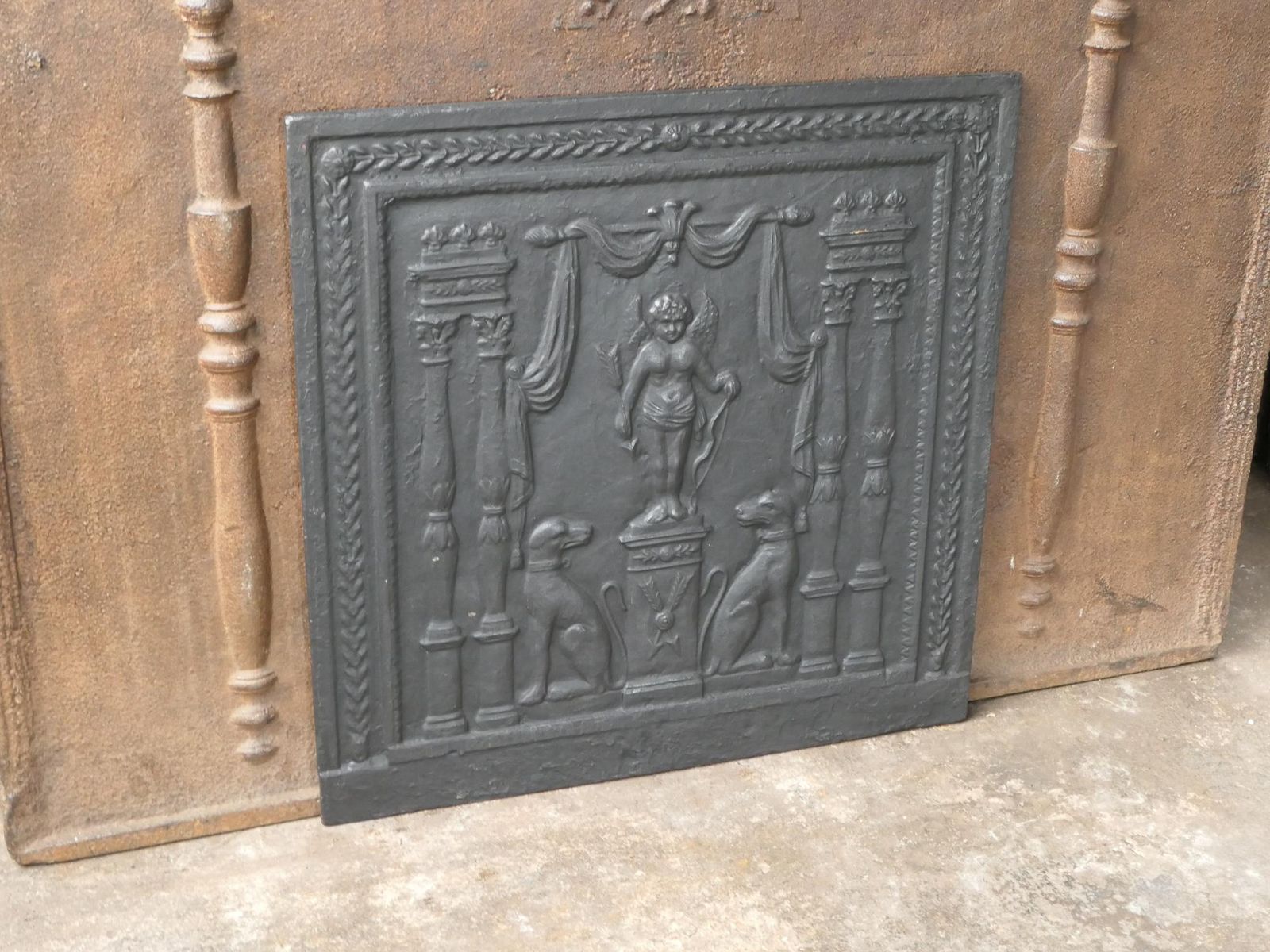 Antique French 'Cupid' Fireback / Backsplash, 18th 19th Century photo for sale