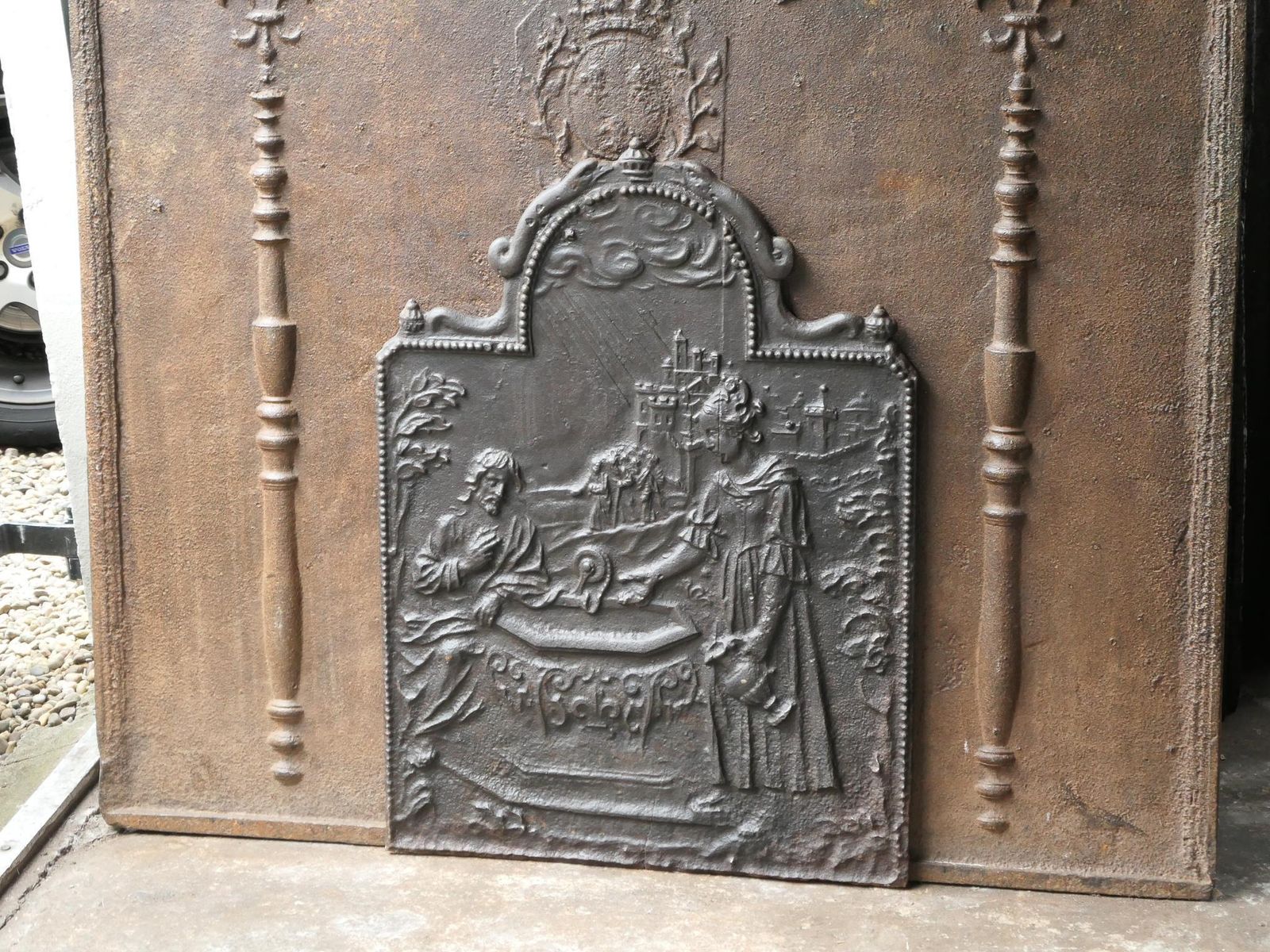 Antique German 'Jacobian Well' Fireback / Backsplash, 17th 18th Century photo 576.0