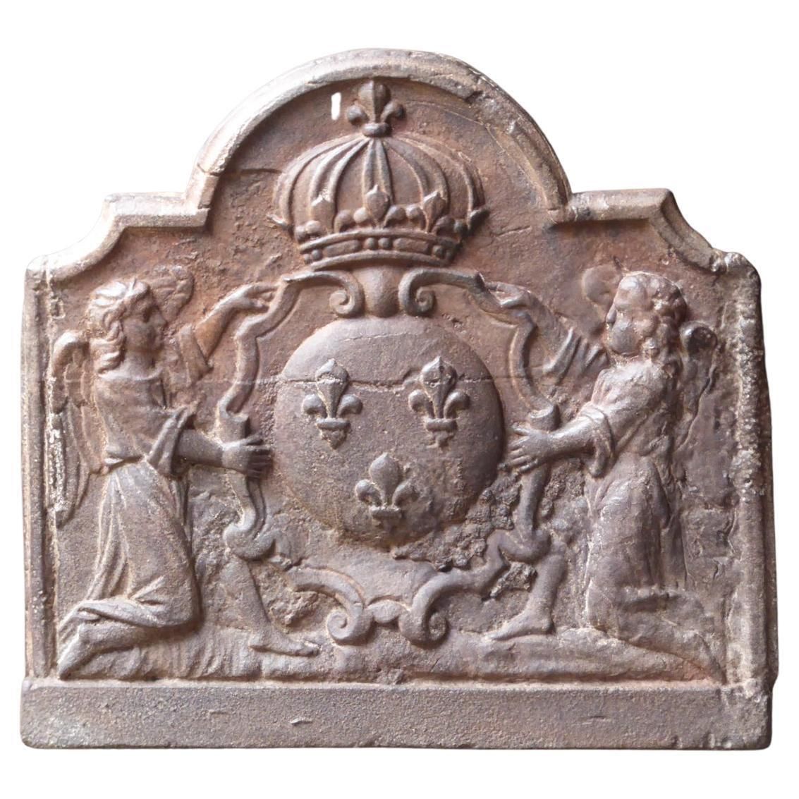 Antique French Fireback / Backsplash With Arms Of France, 17th 18th Century