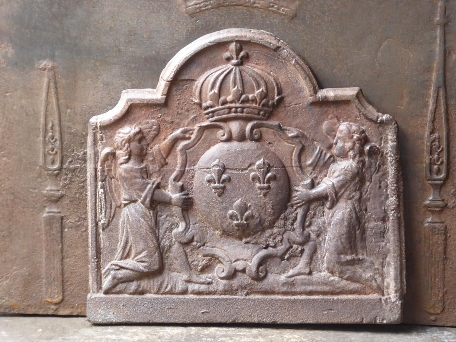 Antique French Fireback / Backsplash With Arms Of France, 17th 18th Century photo furniture