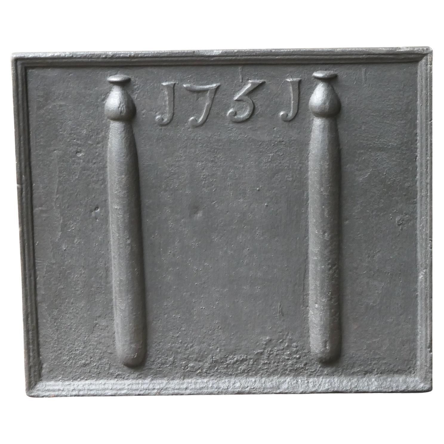 18th Century French Fireback / Backsplash With Pillars Of Hercules, Dated 1751
