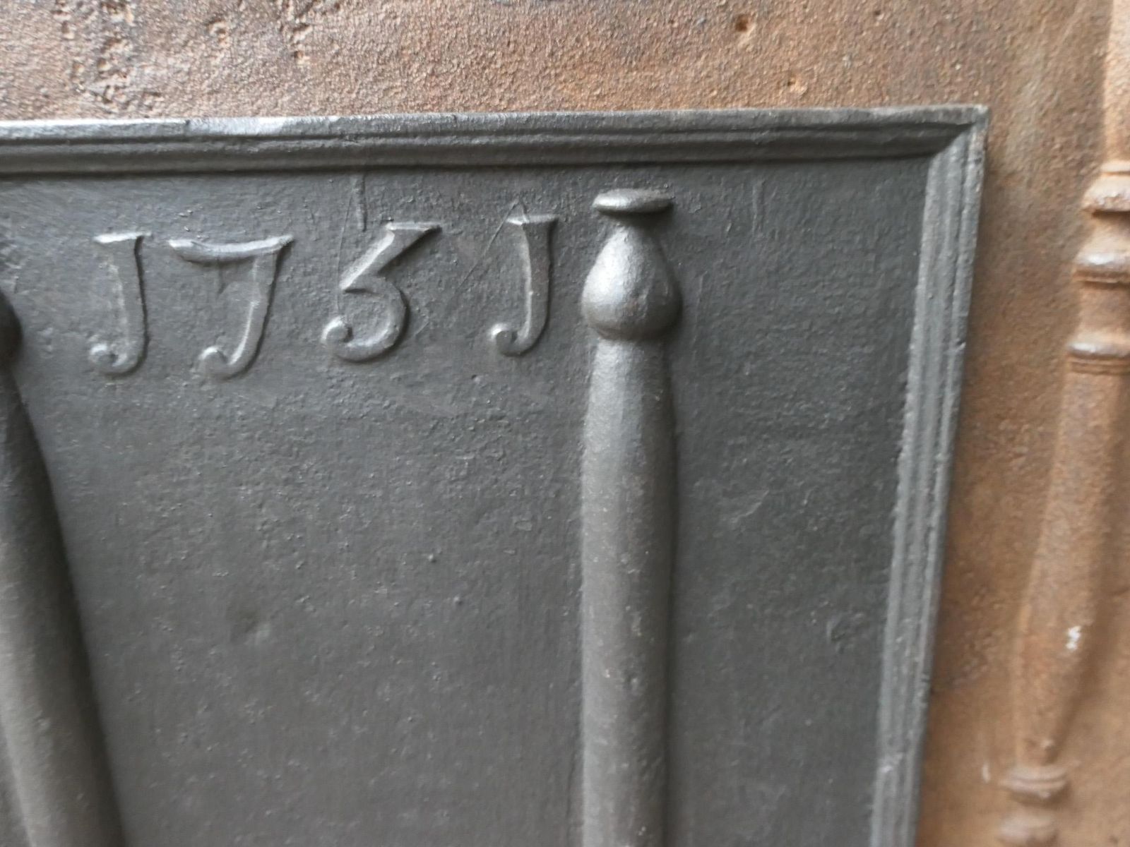 photo furniture 18th Century French Fireback / Backsplash With Pillars Of Hercules, Dated 1751