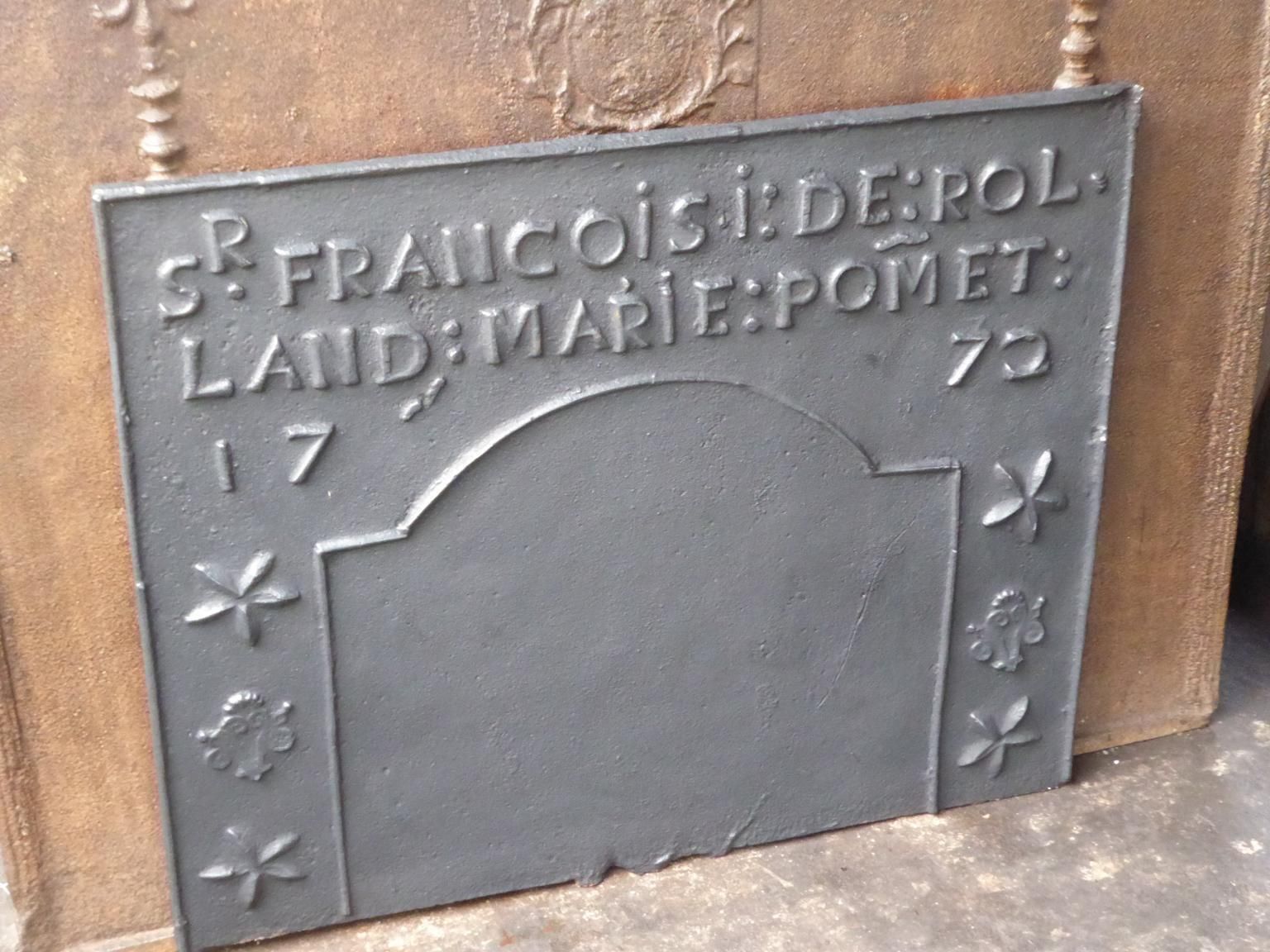 Antique French 'Marriage' Fireback / Backsplash photo for sale