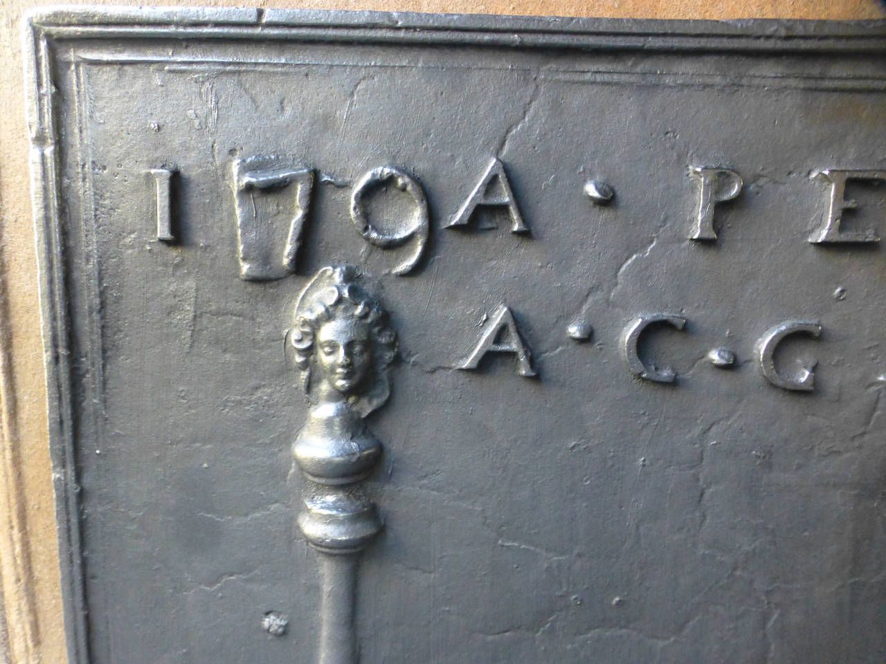 Antique French 'Marriage' Fireback / Backsplash, Dated 1797 photo for sale