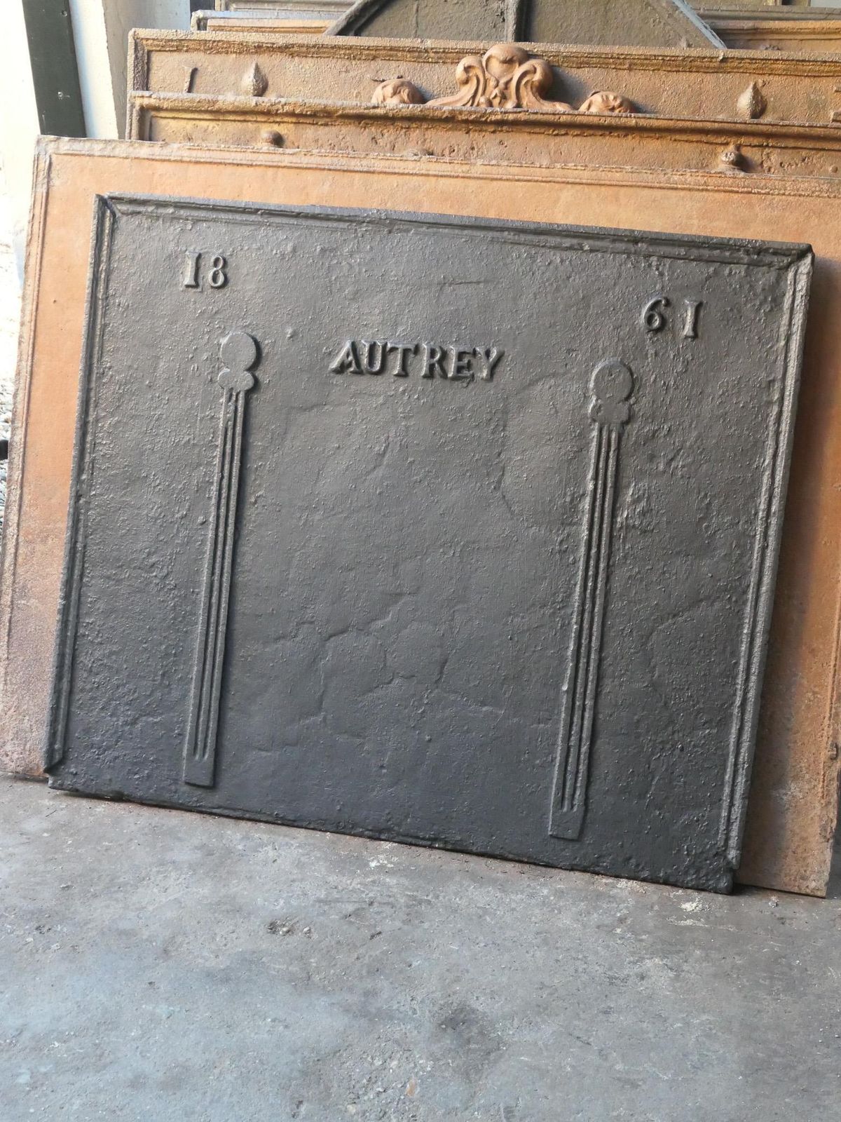 Antique French Napoleon III 'Pillars Of Freedom' Fireback / Backsplash photo for sale