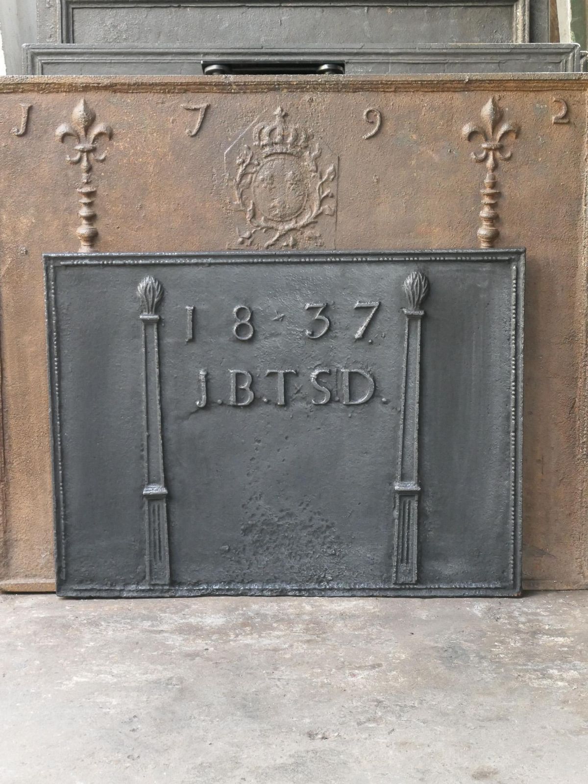 Antique French Napoleon III 'Pillars Of Freedom' Fireback / Backsplash photo for sale