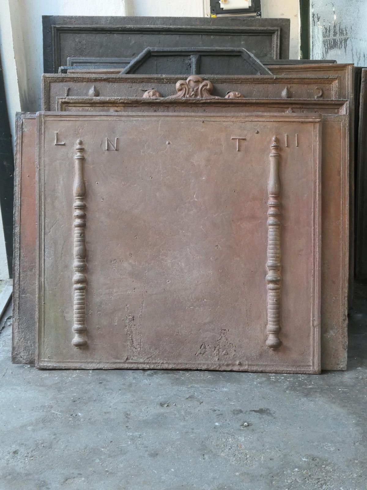 Antique French Fireback / Backsplash With Pillars Of Hercules, 18th Century photo furniture
