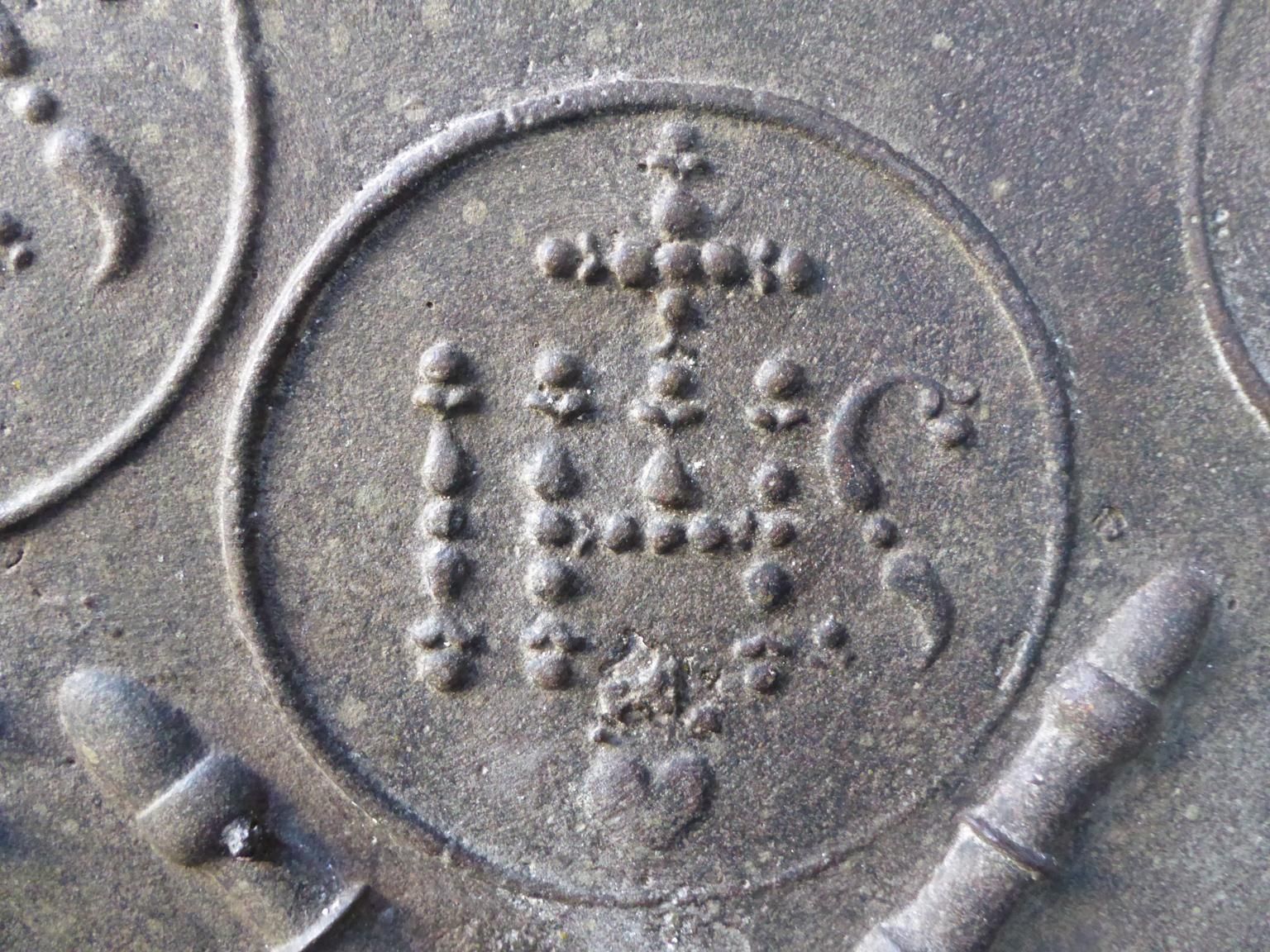 18th Century French Fireback / Backsplash Pillars With Medieval Ihs Monograms photo vinterior