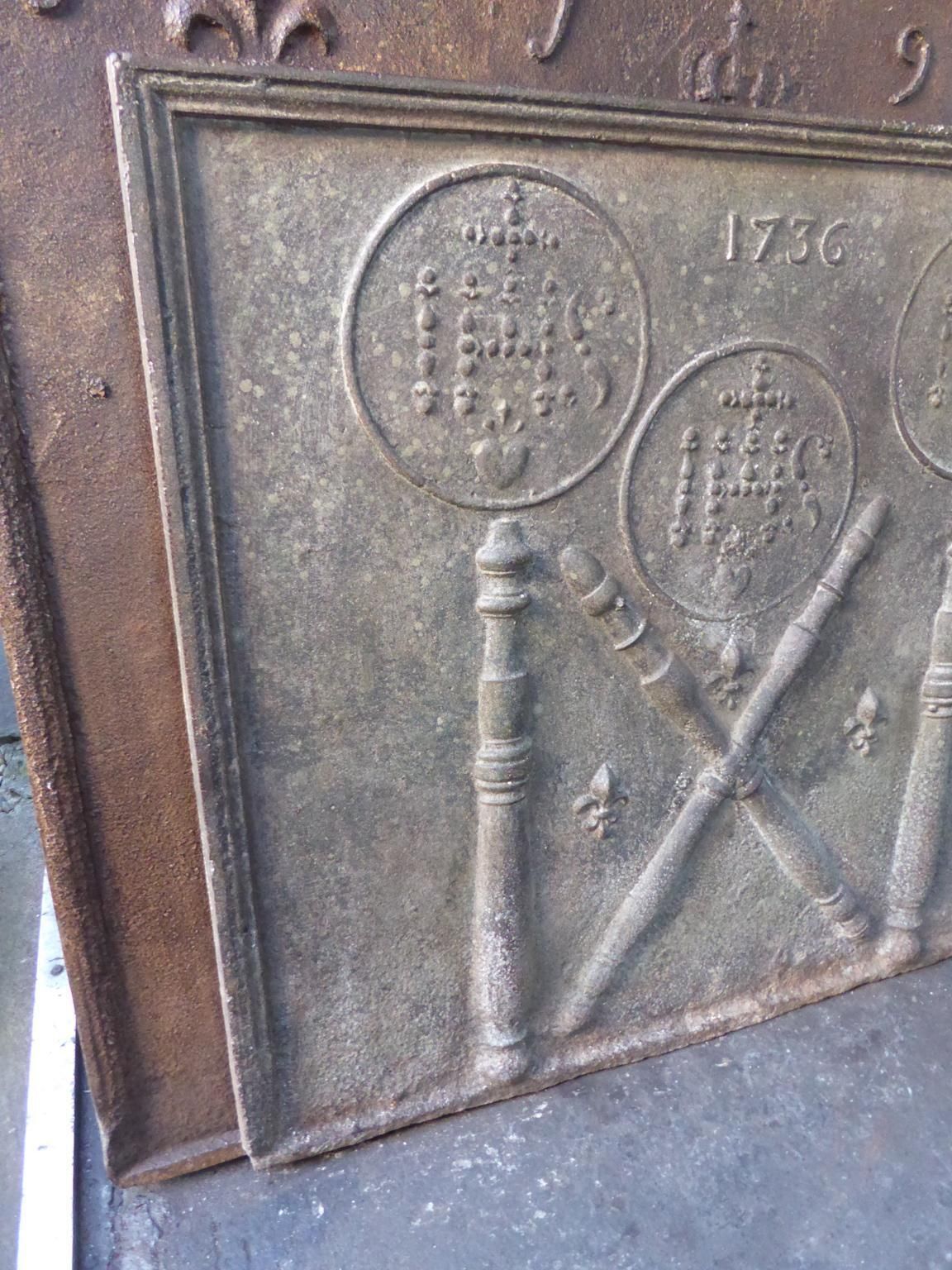 18th Century French Fireback / Backsplash Pillars With Medieval Ihs Monograms photo vintage