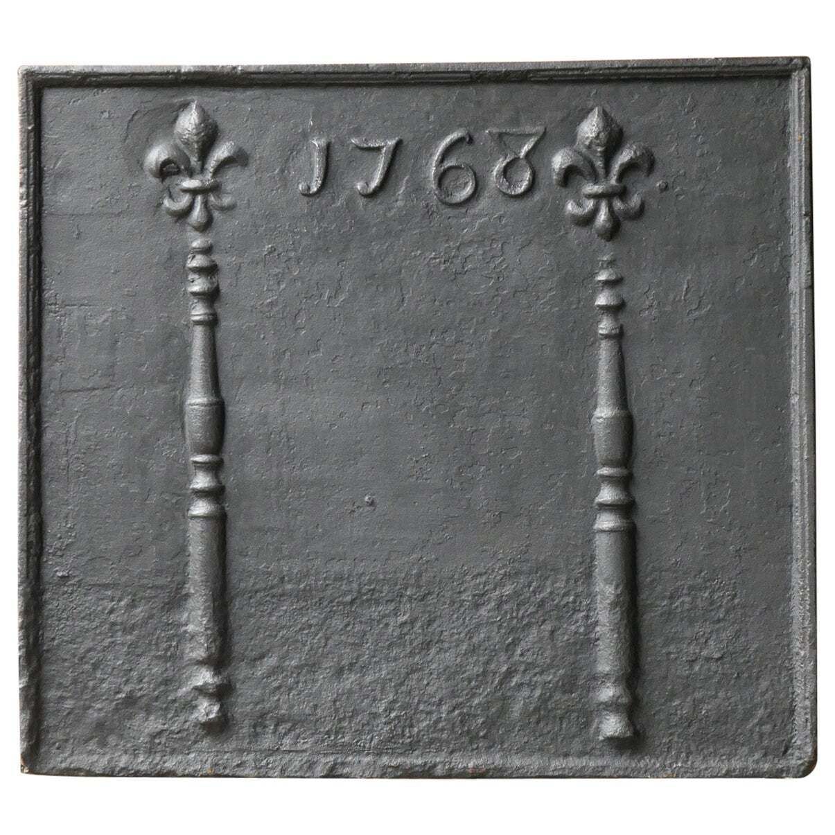 18th C. French Louis XV Fireback / Backsplash With Pillars And Fleurs De Lys