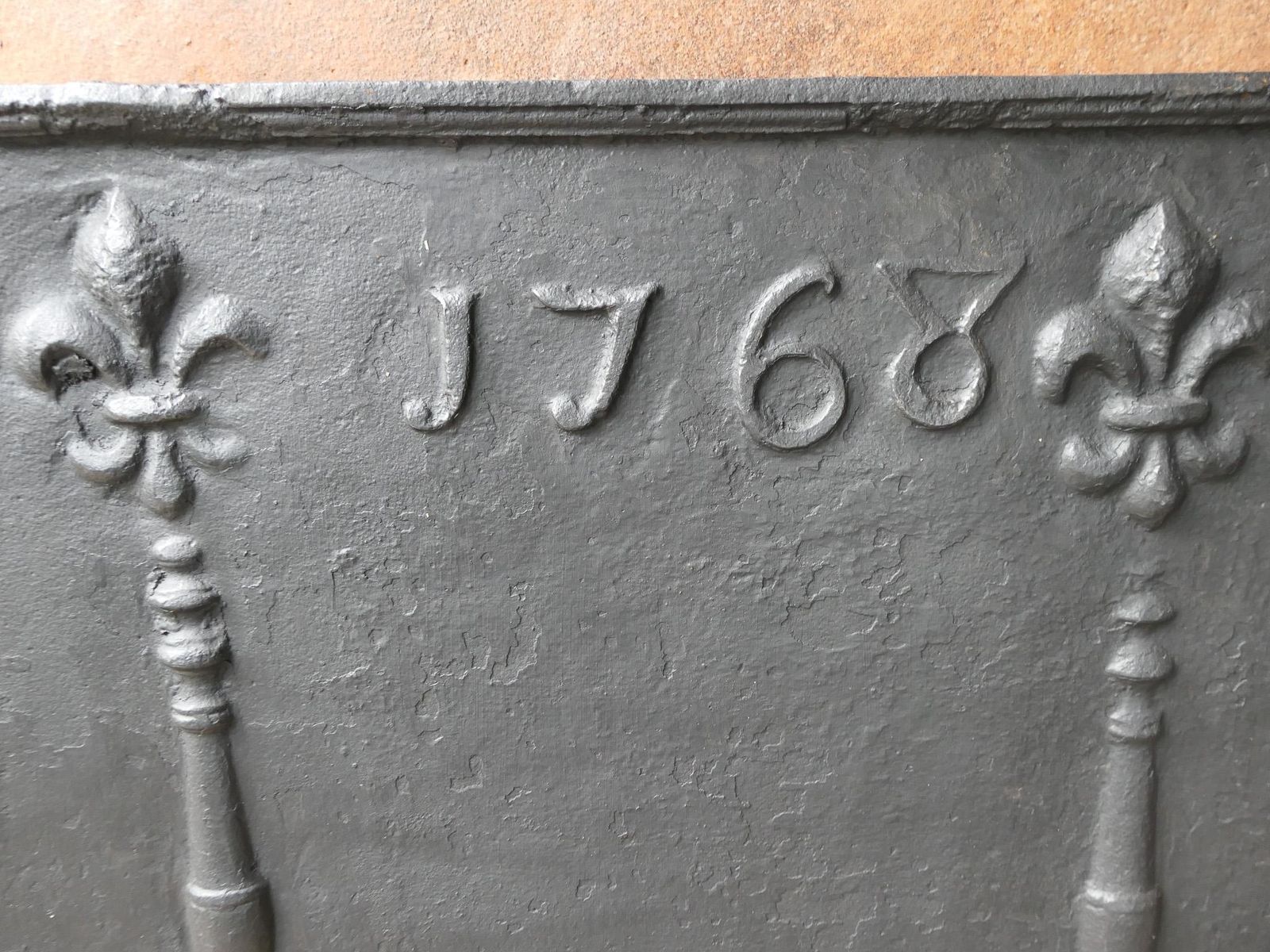 photo for sale 18th C. French Louis XV Fireback / Backsplash With Pillars And Fleurs De Lys