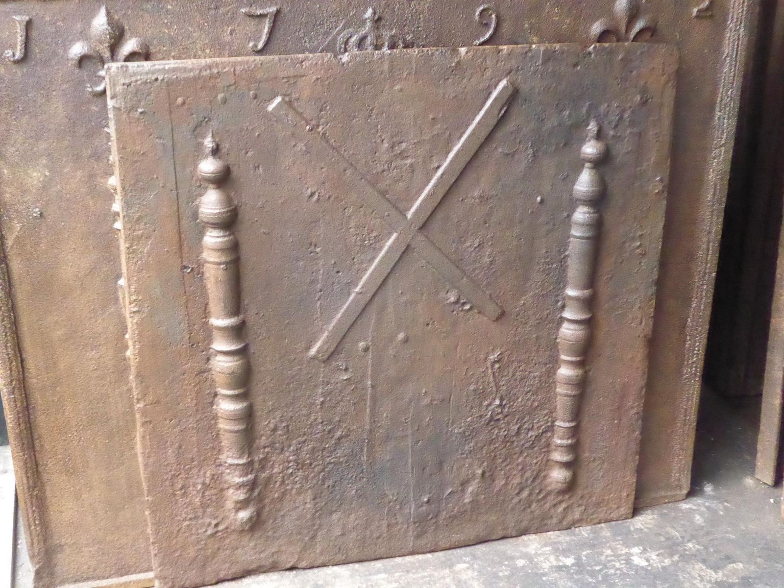 18th Century French Pillars With Saint Andrew's Cross Fireback / Backsplash photo furniture