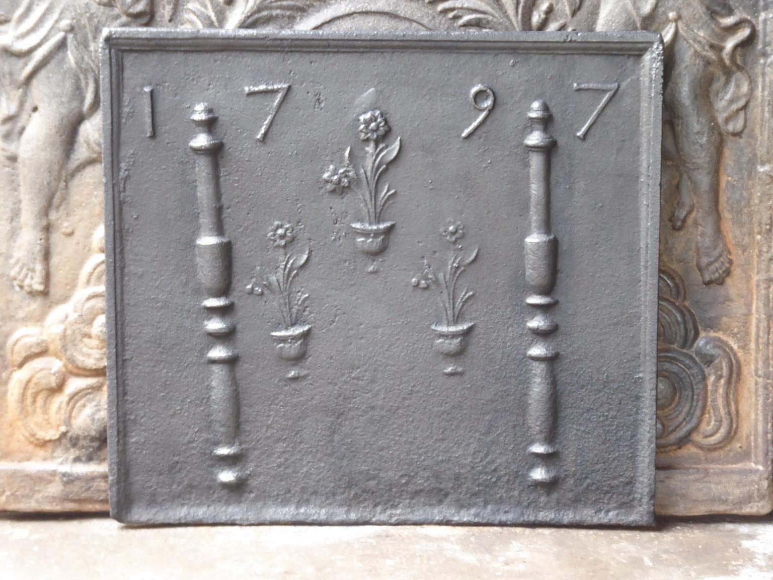 18th Century French Fireback / Backsplash 'Pillars With Flower Vases' photo for sale