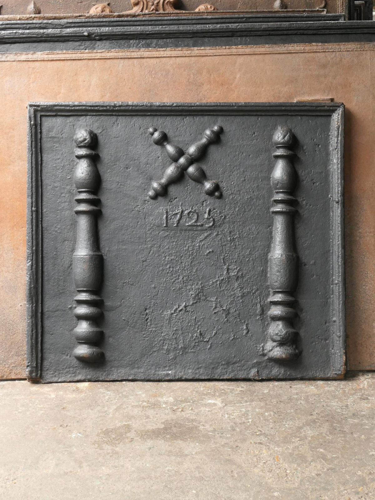 Antique Louis XIV 'Pillars With Saint Andrew's Cross' Fireback / Backsplash photo for sale