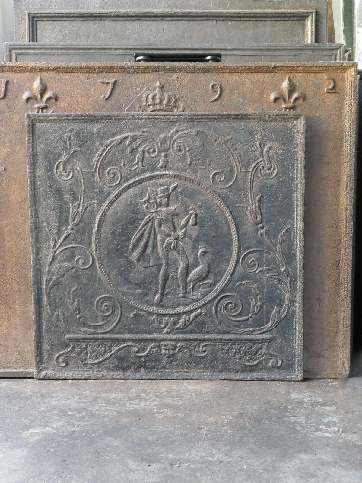 Antique French Neoclassical 'Mercury' Fireback, 18th   19th Century photo for sale