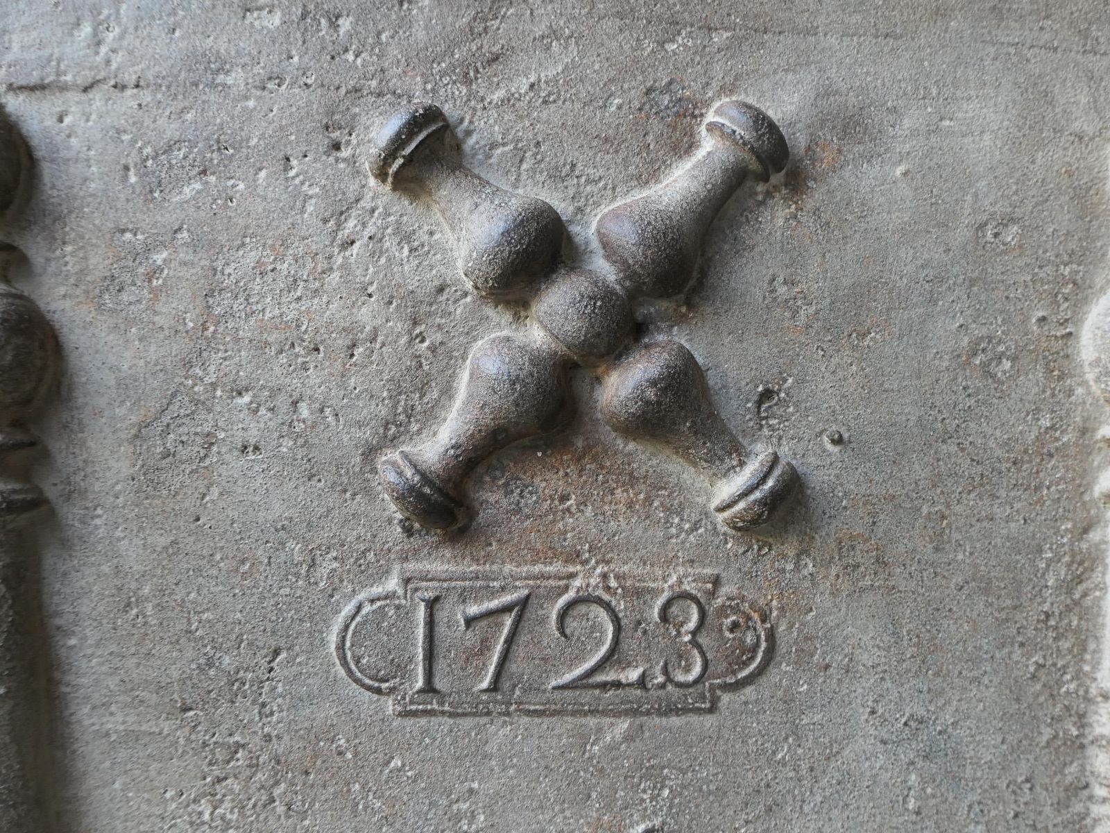 Antique Louis XIV 'Pillars With Saint Andrew's Cross' Fireback / Backsplash photo for sale