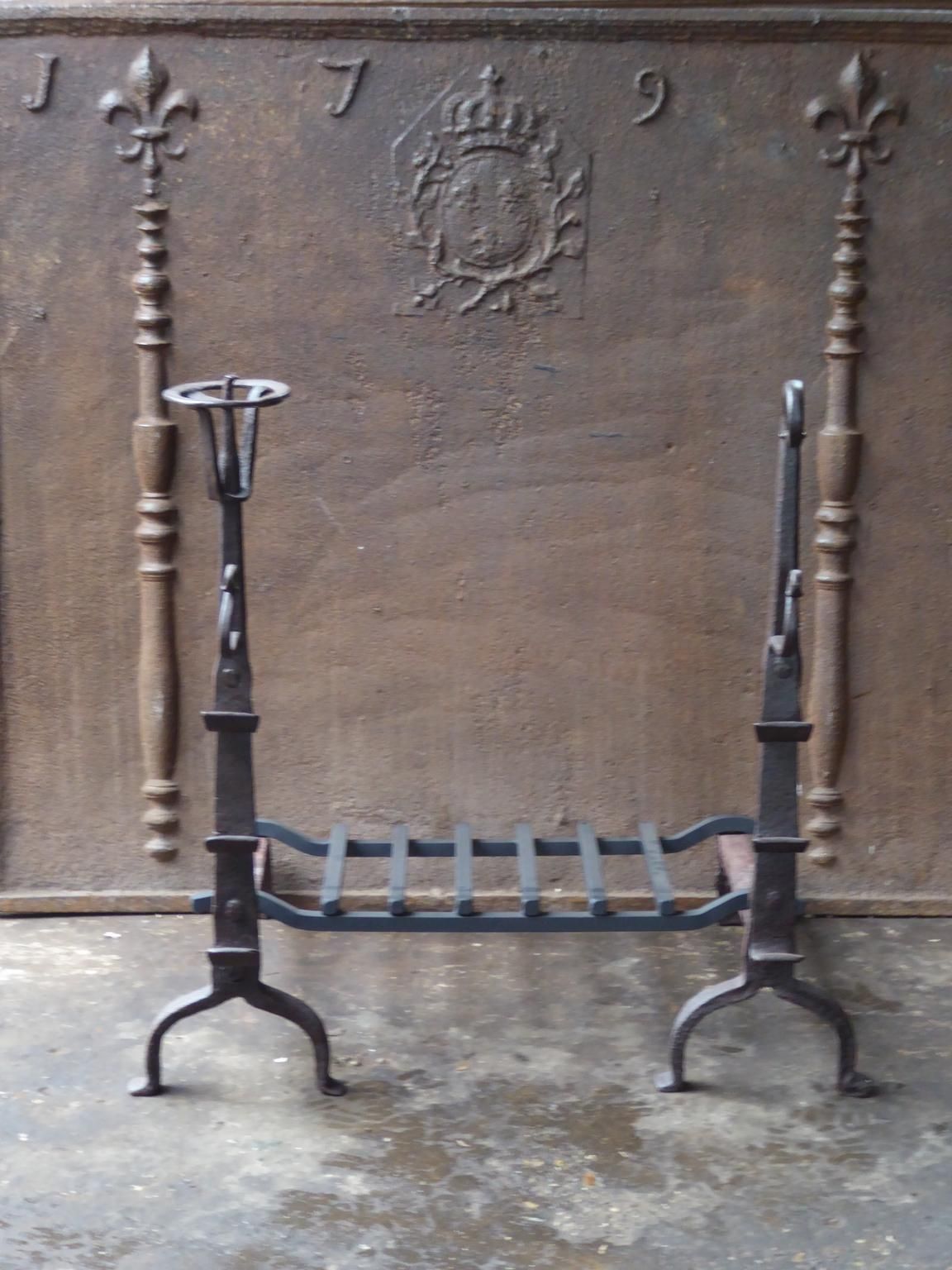 Large French Louis XIII Period Fireplace Grate Or Fire Basket, 17th Century photo for sale