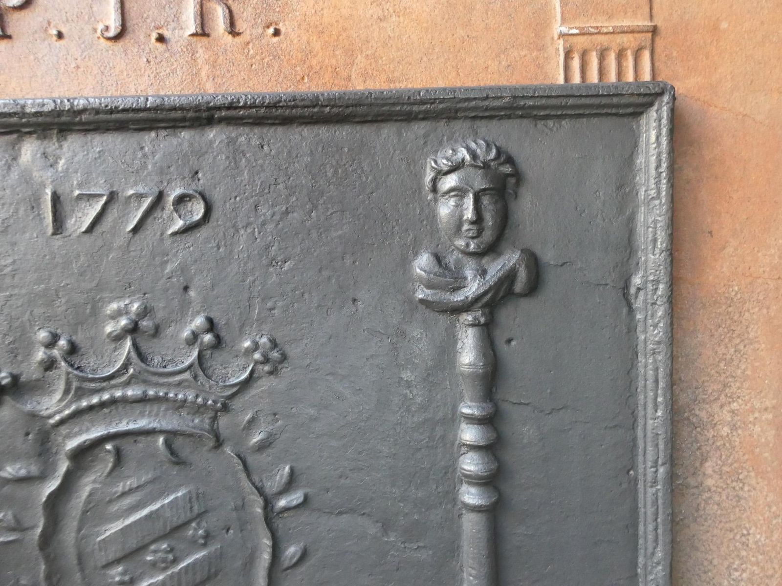 1258.0 18th Century French Louis XV 'Coat Of Arms' Fireback / Backsplash, Dated 1779 photo