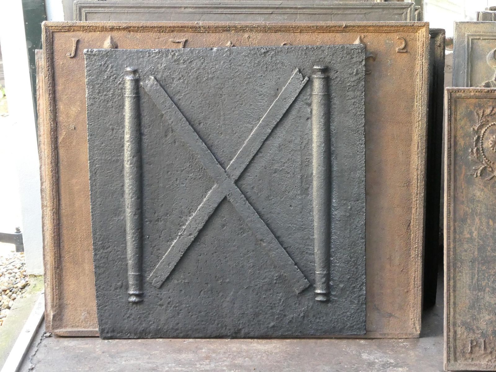 18th C. Louis XIV 'Pillars With Saint Andrew's Cross' Fireback / Backsplash photo Home Fixtures