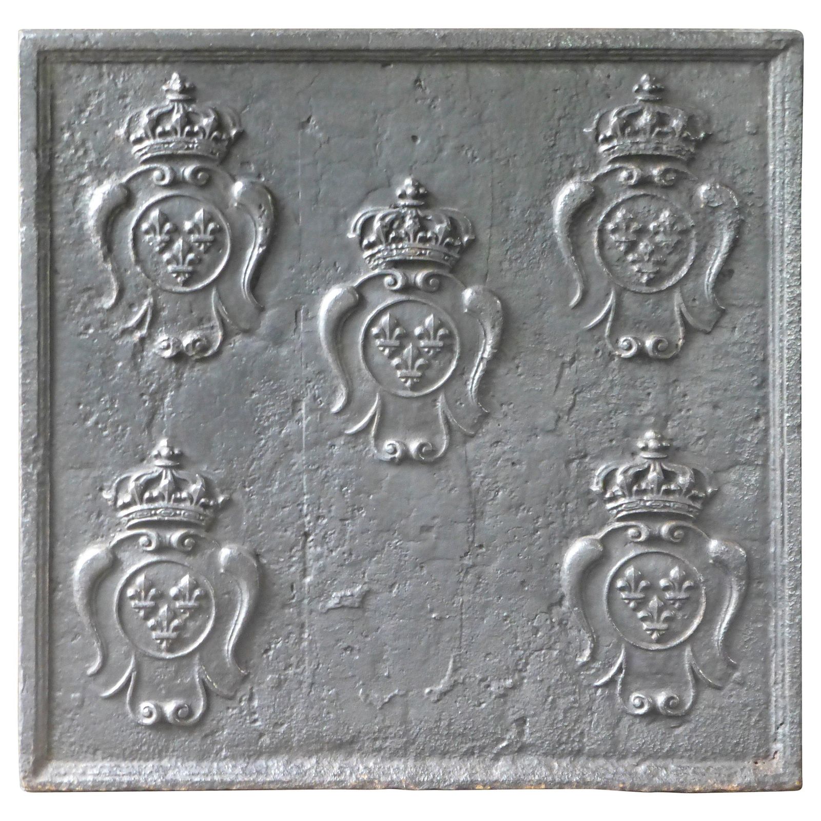 Magnificent 18th C. Fireback / Backsplash With Five Coats Of Arms Of France