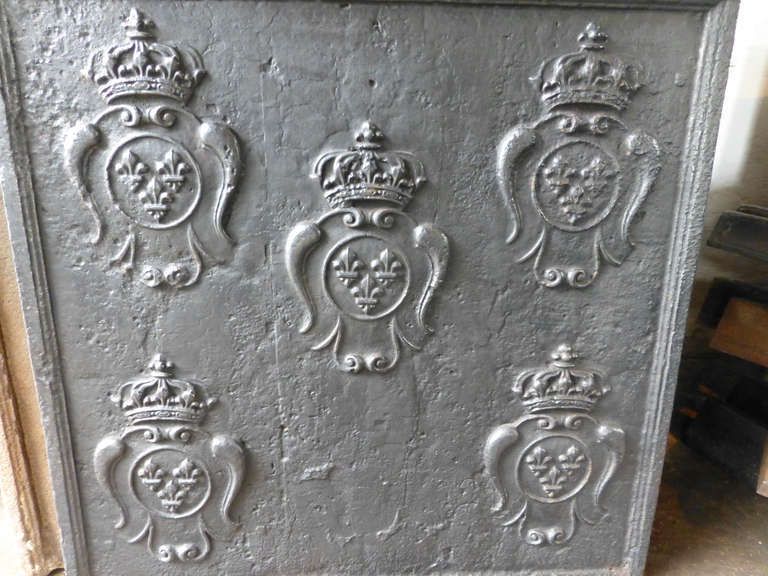 Magnificent 18th C. Fireback / Backsplash With Five Coats Of Arms Of France photo Home Decor
