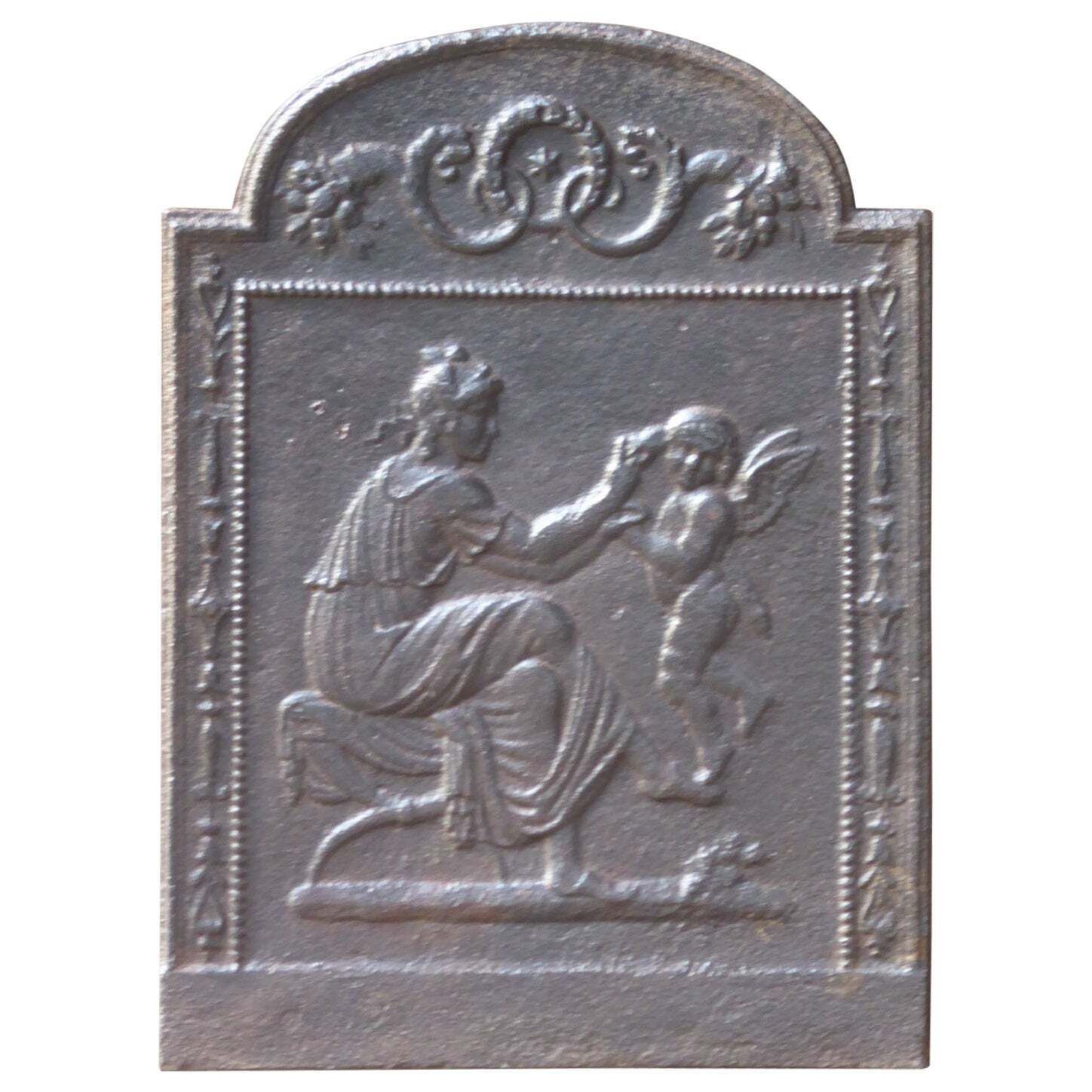 Antique French 'Woman With Cupid' Fireback / Backsplash, 18th 19th Century
