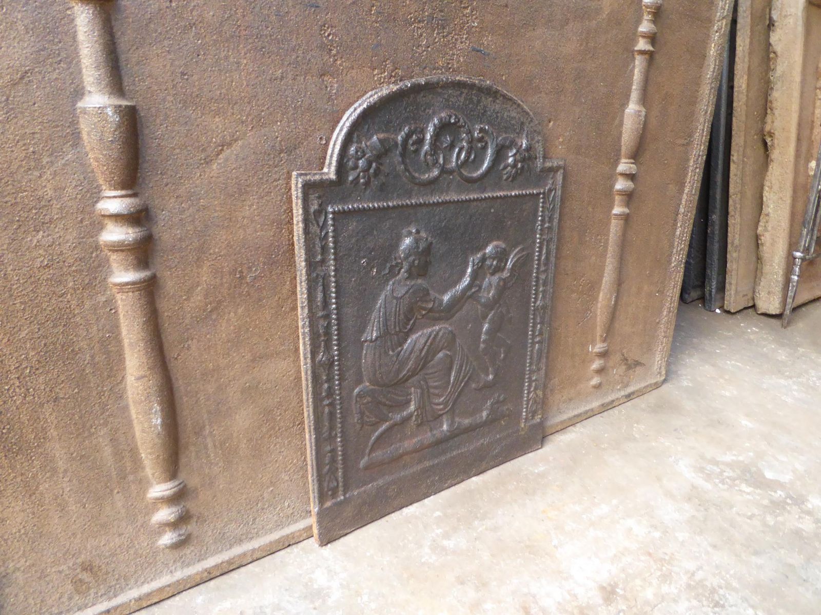 photo furniture Antique French 'Woman With Cupid' Fireback / Backsplash, 18th 19th Century
