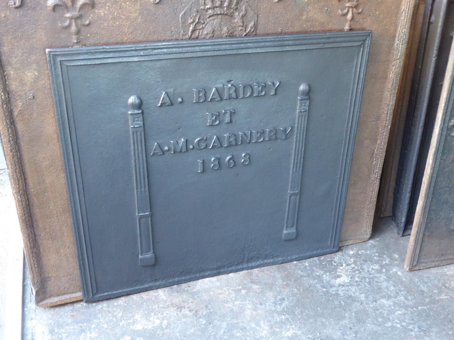 Antique French Neoclassical 'Pillars Of Freedom' Fireback / Backsplash, 19th C. photo for sale