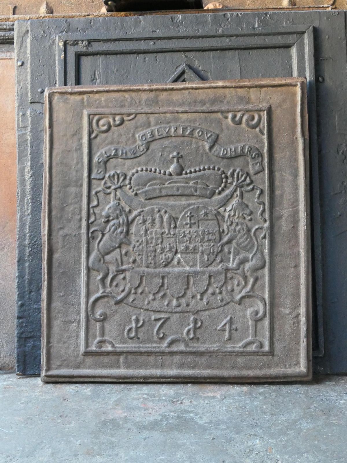 German Louis XIV Style Coat Of Arms Fireback / Backsplash, 20th Century photo furniture