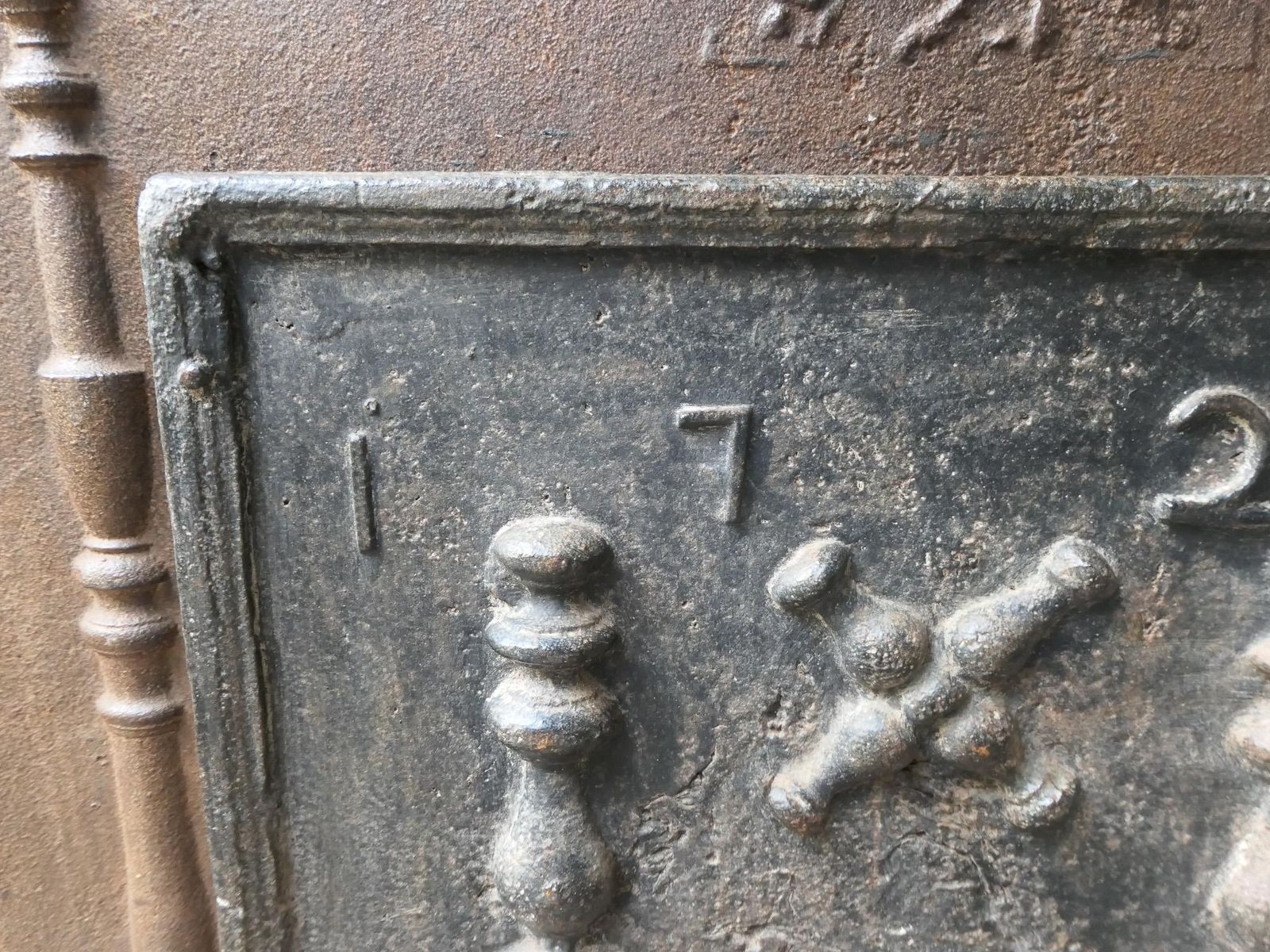 18th C. Louis XIV 'Pillars With Saint Andrew's Cross' Fireback / Backsplash photo vintage