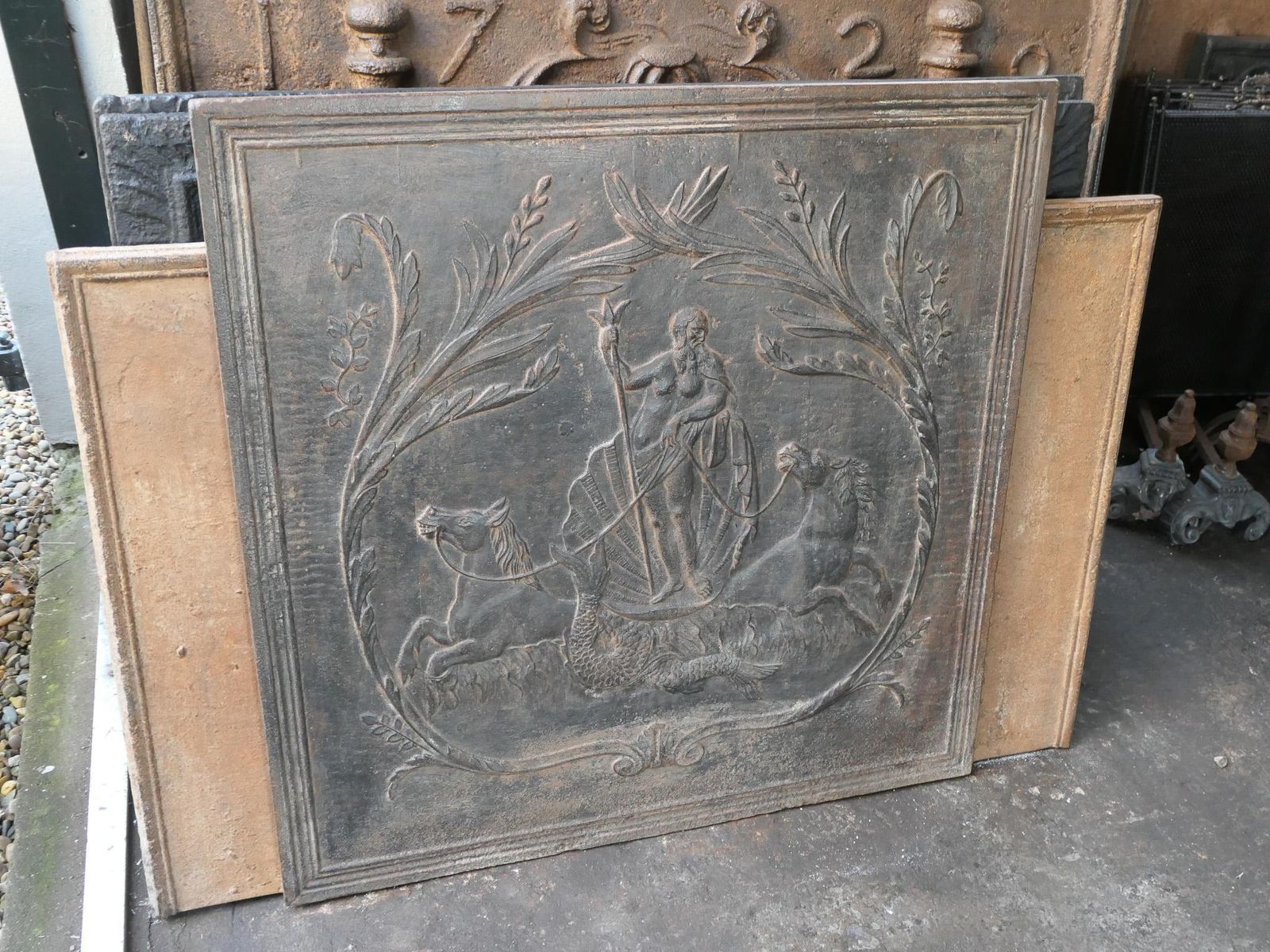 Antique French 'Neptune' Fireback / Backsplash, 19th Century photo vinterior