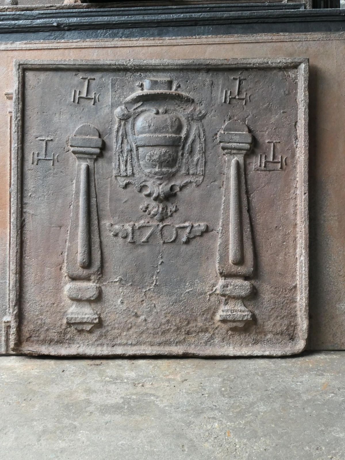 18th Century French 'Pillars With Ihs Monograms' Fireback / Backsplash photo for sale