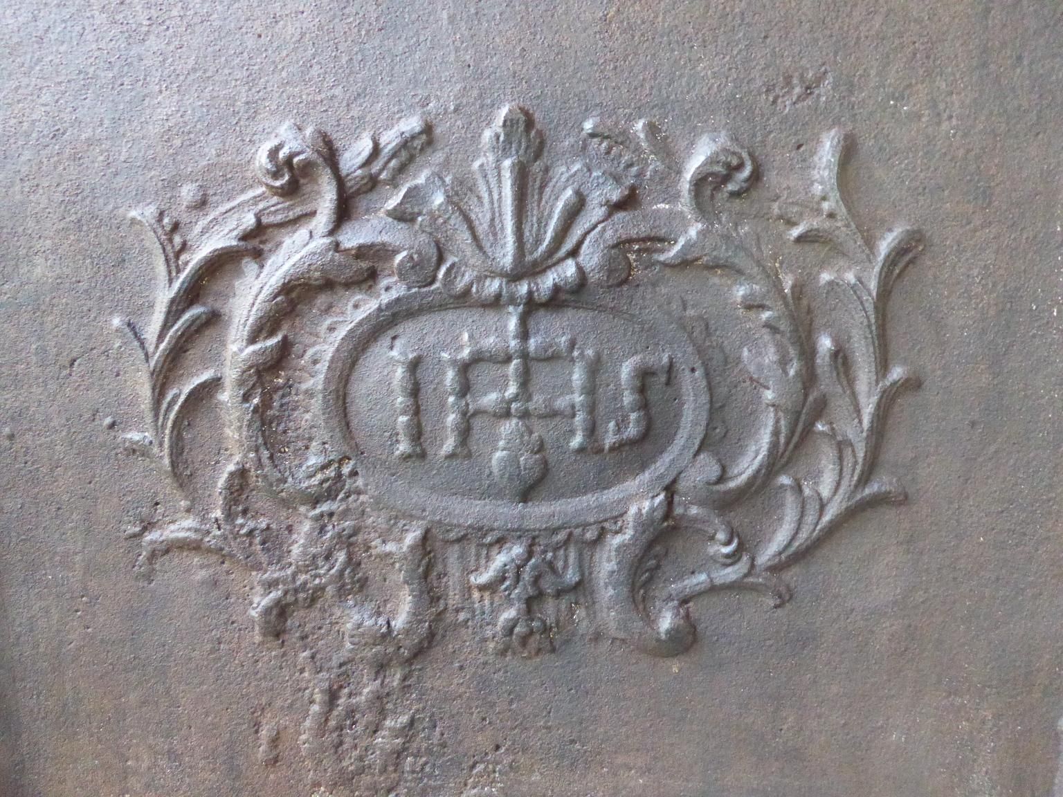 Large French Fireback  / Backsplash With Pillars And Ihs Monogram, Dated 1780 photo Home Fixtures