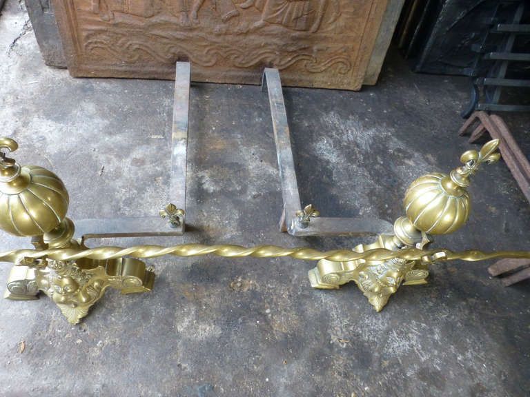 Antique French Louis XIV Style Andirons, Firedogs, 19th Century photo Home Fixtures