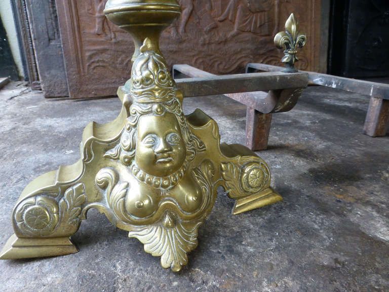 Antique French Louis XIV Style Andirons, Firedogs, 19th Century photo vintage