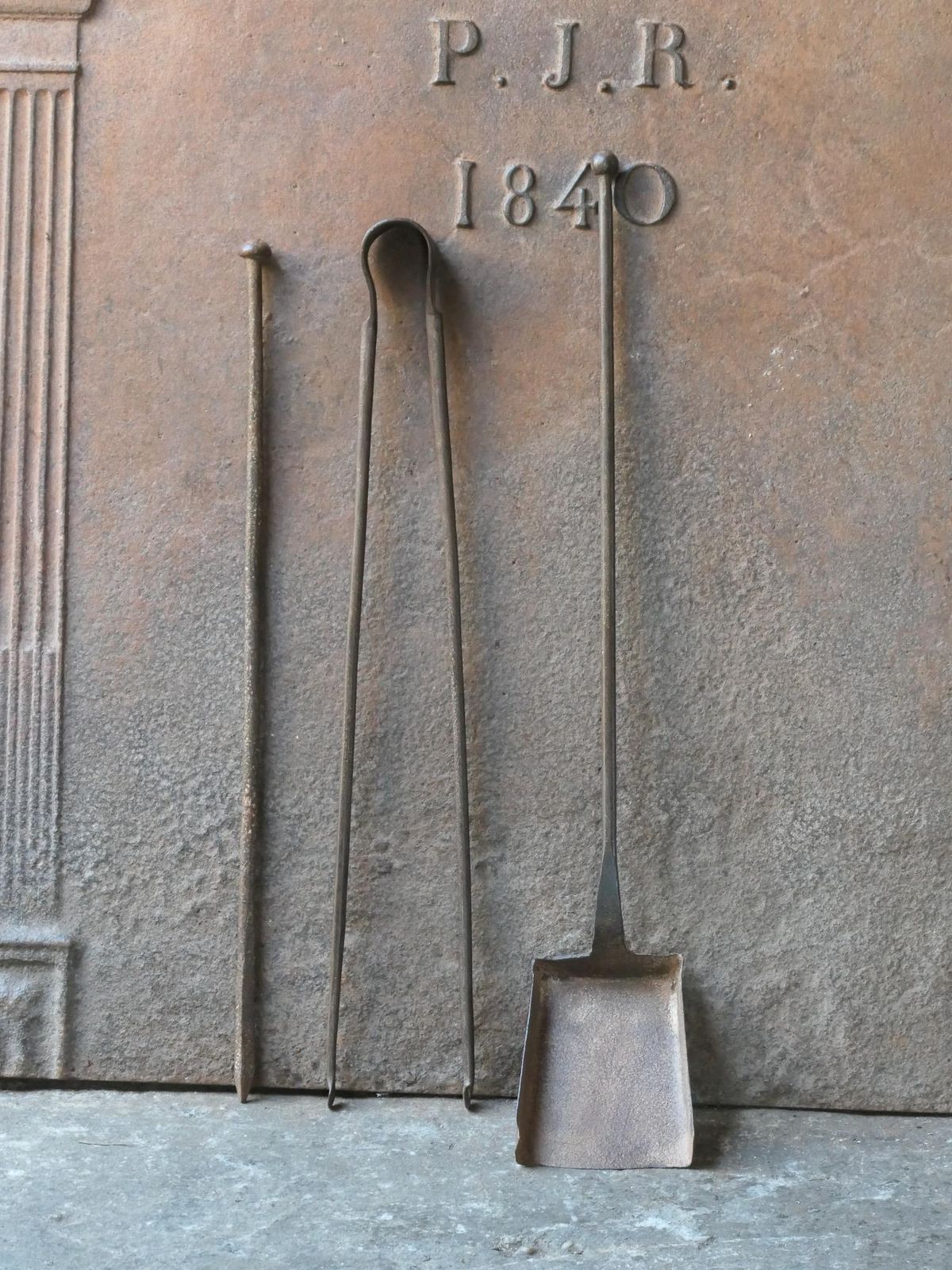 Rustic French Neoclassical Fireplace Tools, 18th 19th Century photo for sale