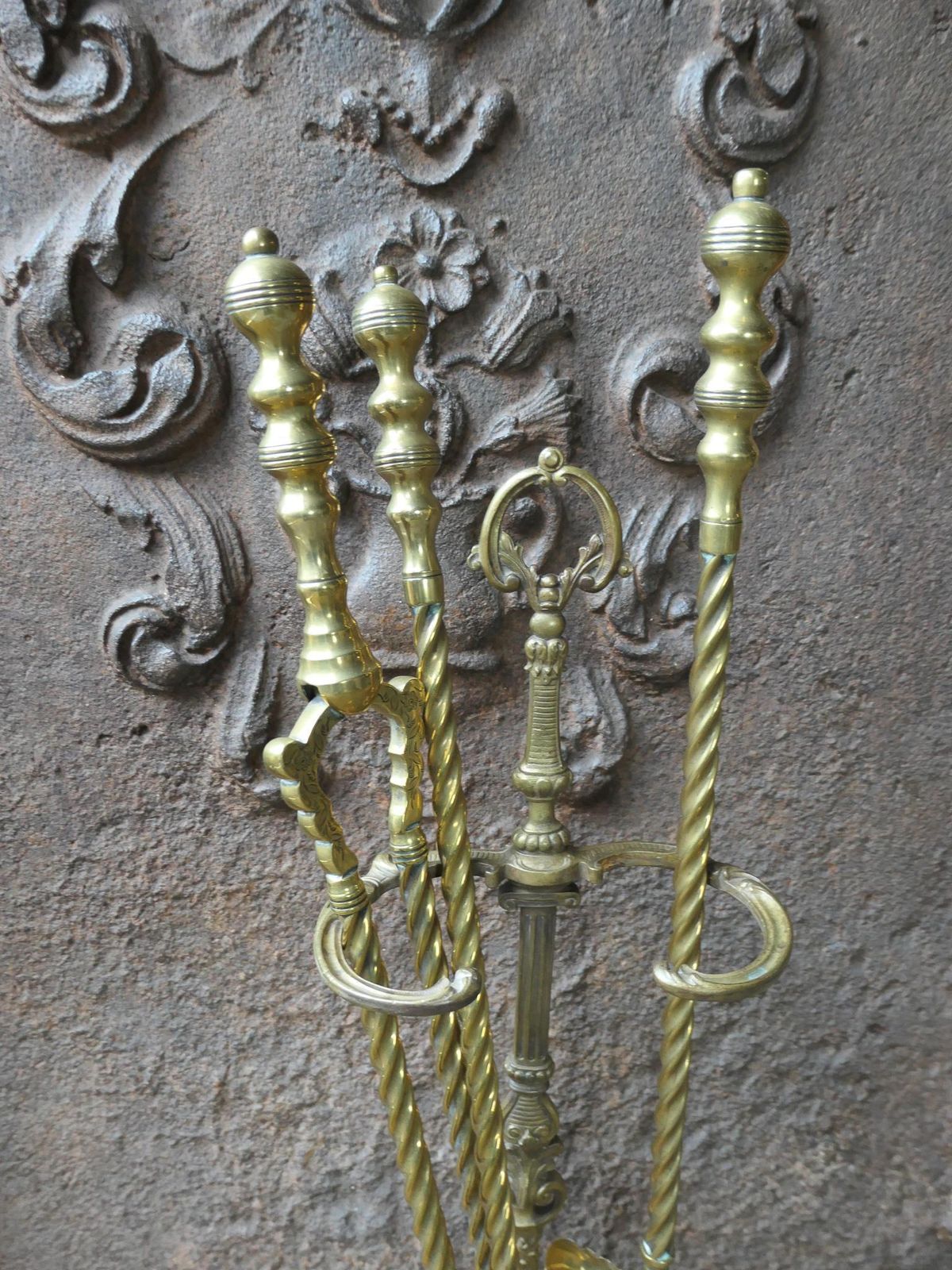 19/20th C. English Brass Victorian Style Companion Set photo Home Fixtures